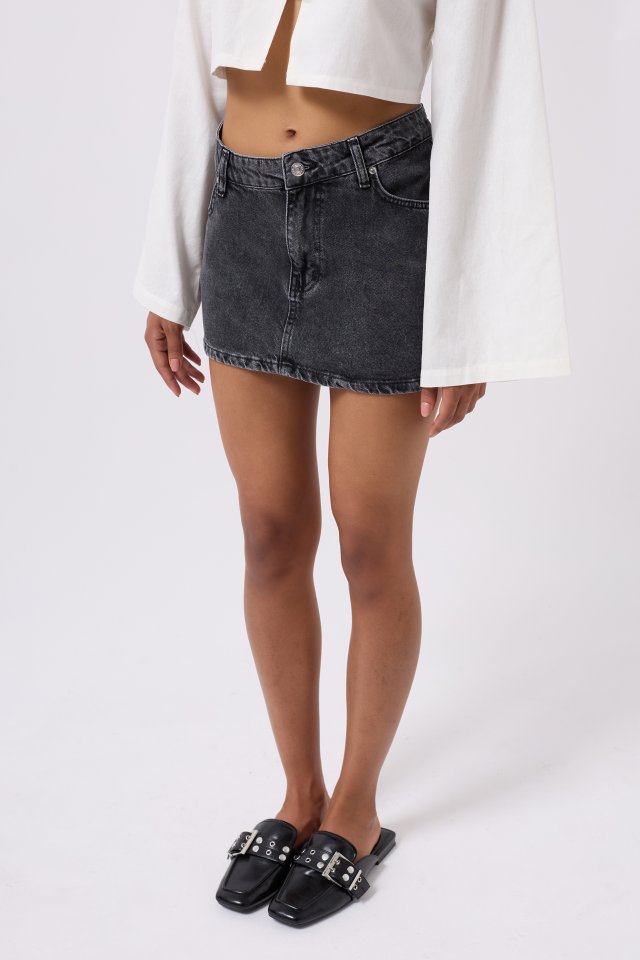 Asimetrik Bel Denim Mini Etek