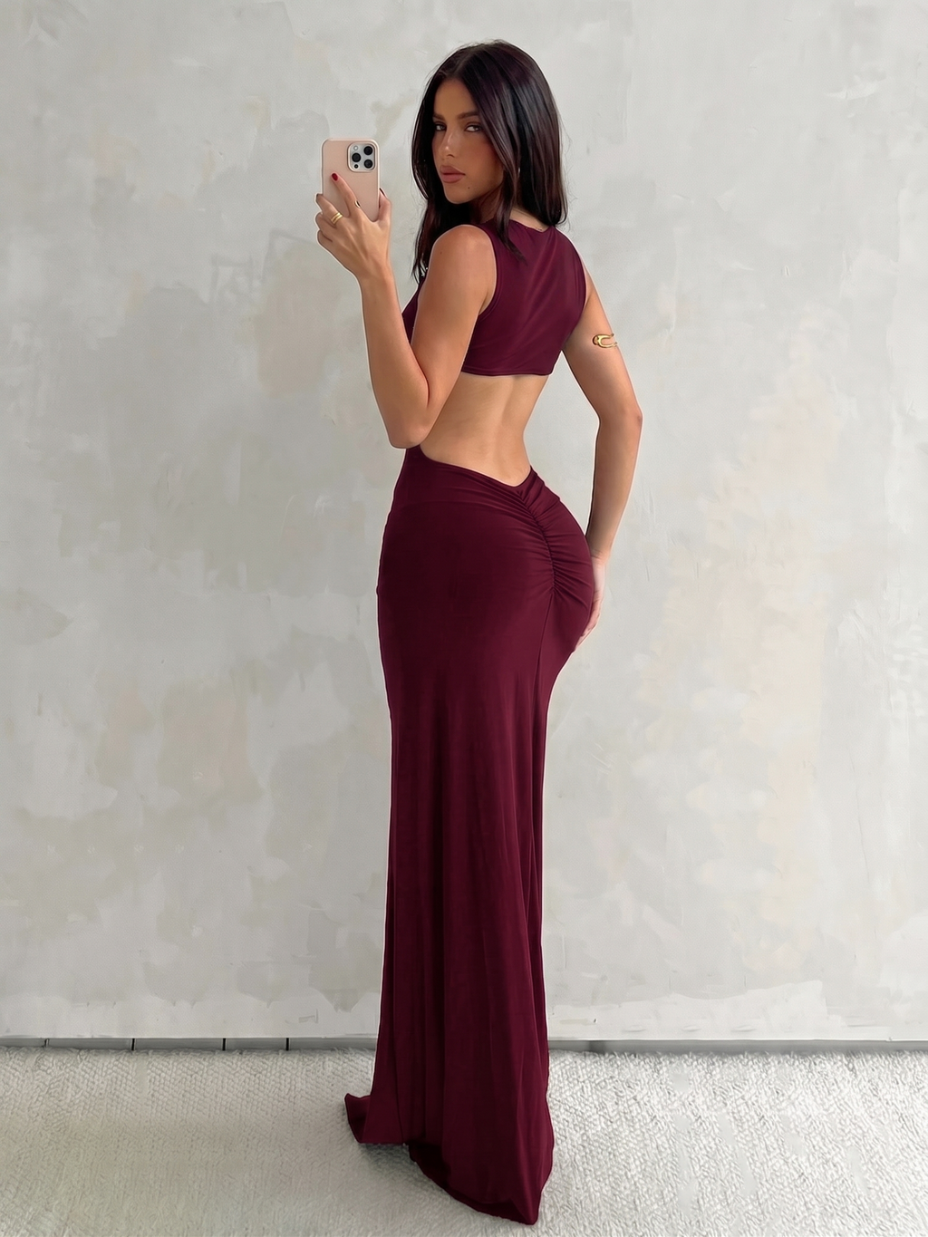 Kadın Trend Büzgü Detay Bağlamalı Bağlamalı Maxi Elbise