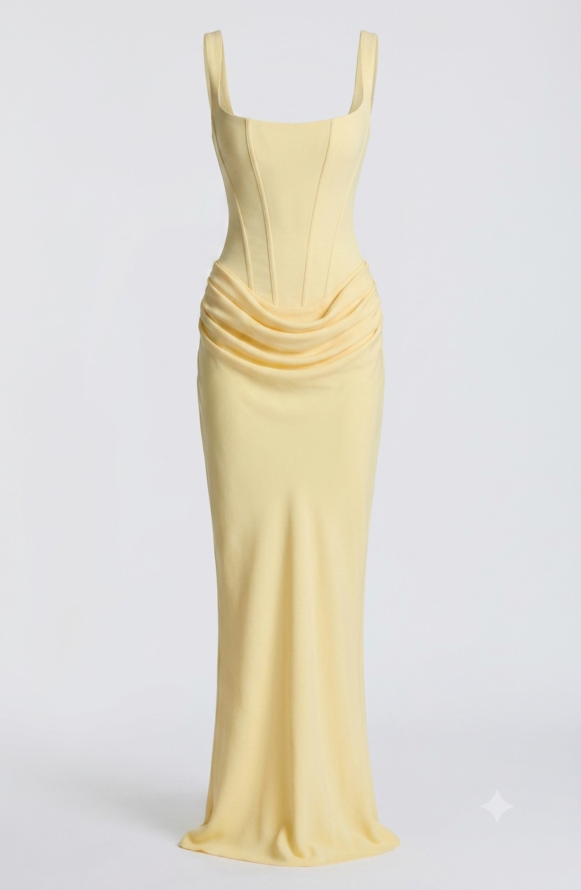 Women's Trendy Aura Satin Pleated Skirt Detail Woven Crepe Maxi Dress