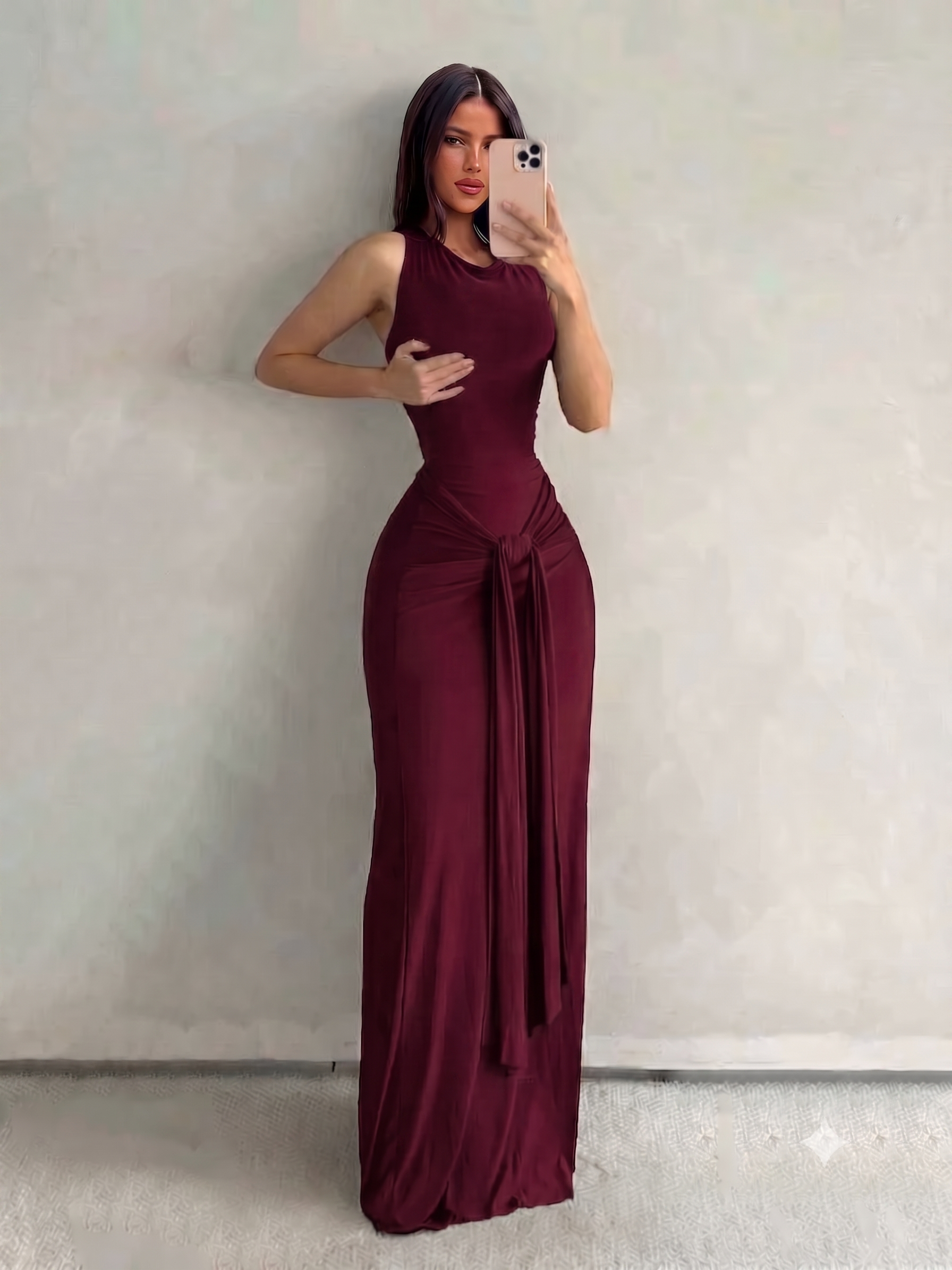 Kadın Trend Büzgü Detay Bağlamalı Bağlamalı Maxi Elbise
