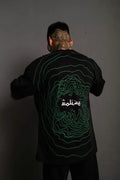 Erkek Bisiklet Yakalı Sırt Baskılı Oversize T-Shirt - Siyah