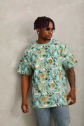 Unisex Oversize Baskılı Bisiklet Yaka T-Shirt - Mint Yeşili
