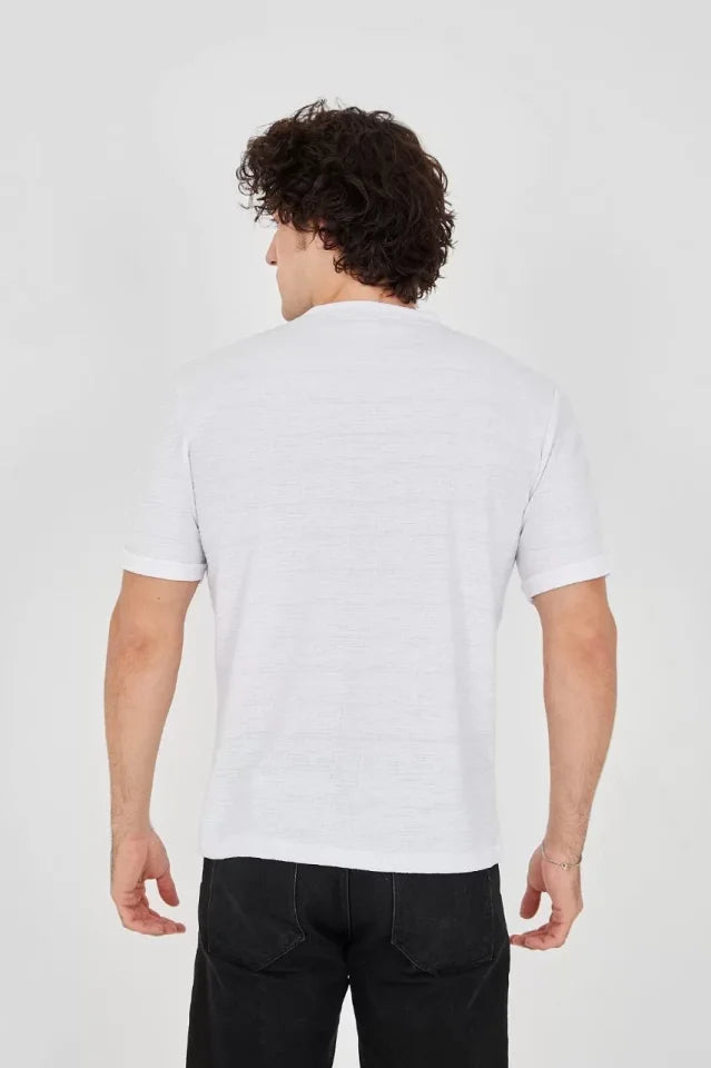 Unisex Jakar Kumaş Slim Fit T-Shirt - Beyaz