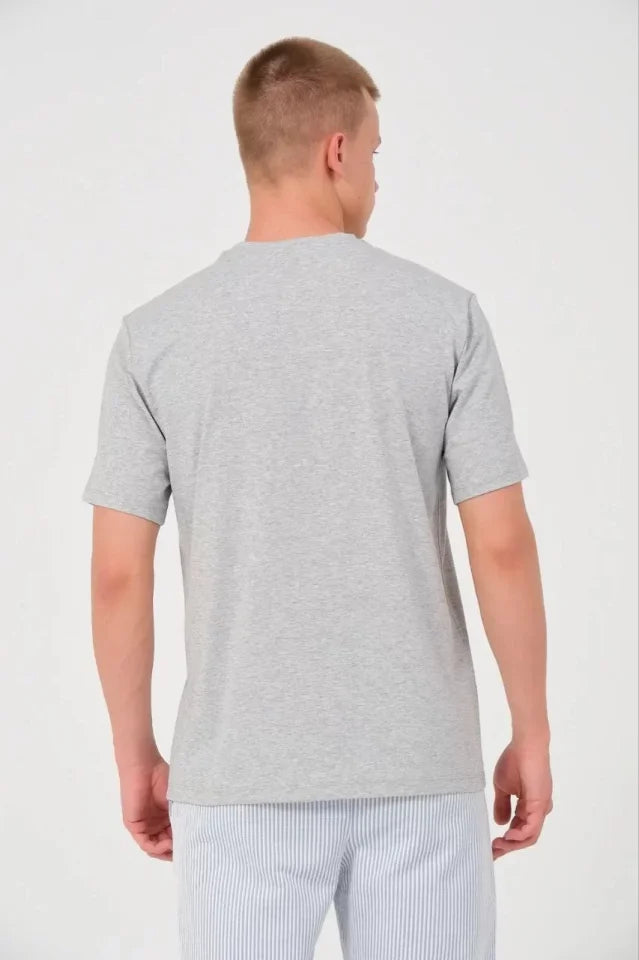 Unisex Düz Biskilet Yaka Oversize T-shirt - Gri