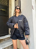 Unisex Long Sleeve Printed Bomber Jacket - Black