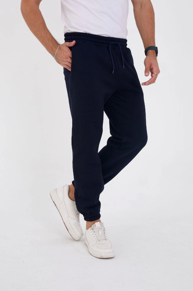 Unisex Winter Three-Thread Elastic Sweatpants - Navy Blue