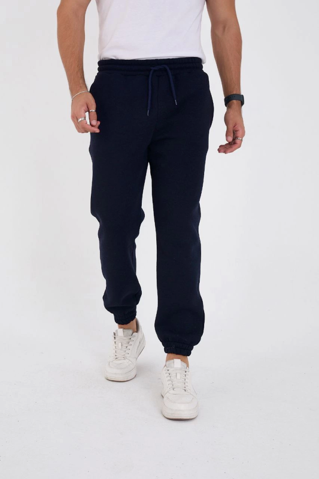 Unisex Winter Three-Thread Elastic Sweatpants - Navy Blue