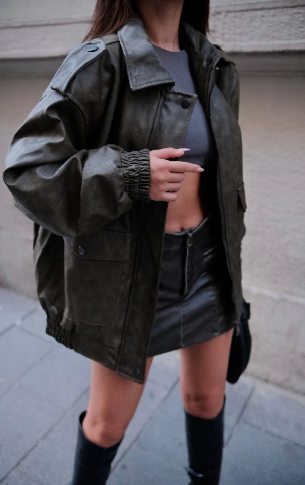 Faux Leather Bomber Jacket