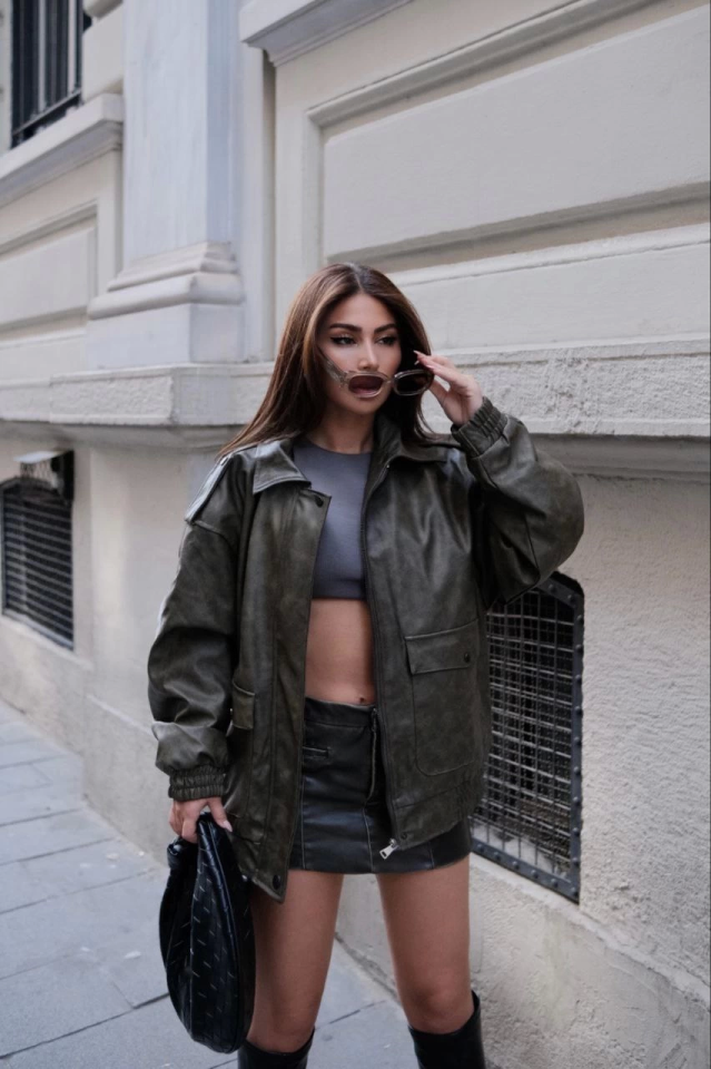 Faux Leather Bomber Jacket