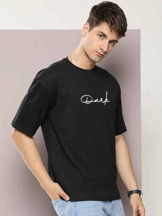 Erkek Baskılı Oversize T-shirt - Siyah
