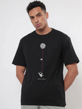 Erkek Baskılı Oversize T-shirt - Siyah