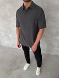 Yakalı Patlı Kısa Kol T-shirt - Antrasit