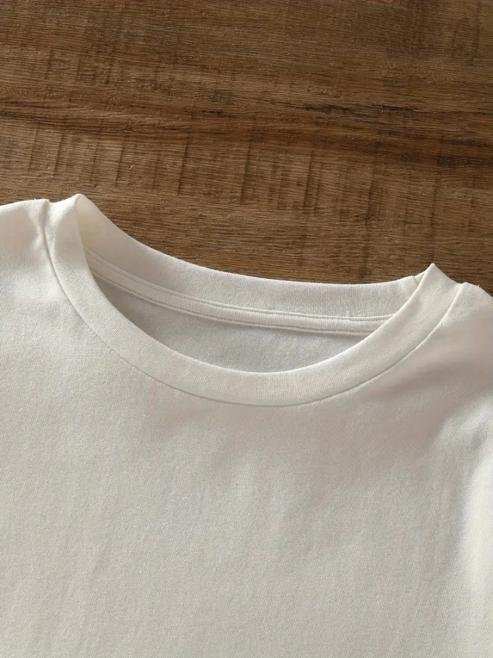 Baskılı Oversize Bisiklet Yaka T-shirt - Beyaz