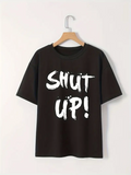 Baskılı Oversize Bisiklet Yaka T-shirt - Siyah