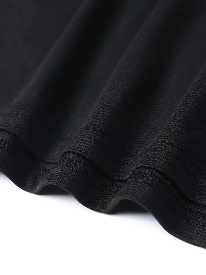 Baskılı Oversize Bisiklet Yaka T-shirt - Siyah