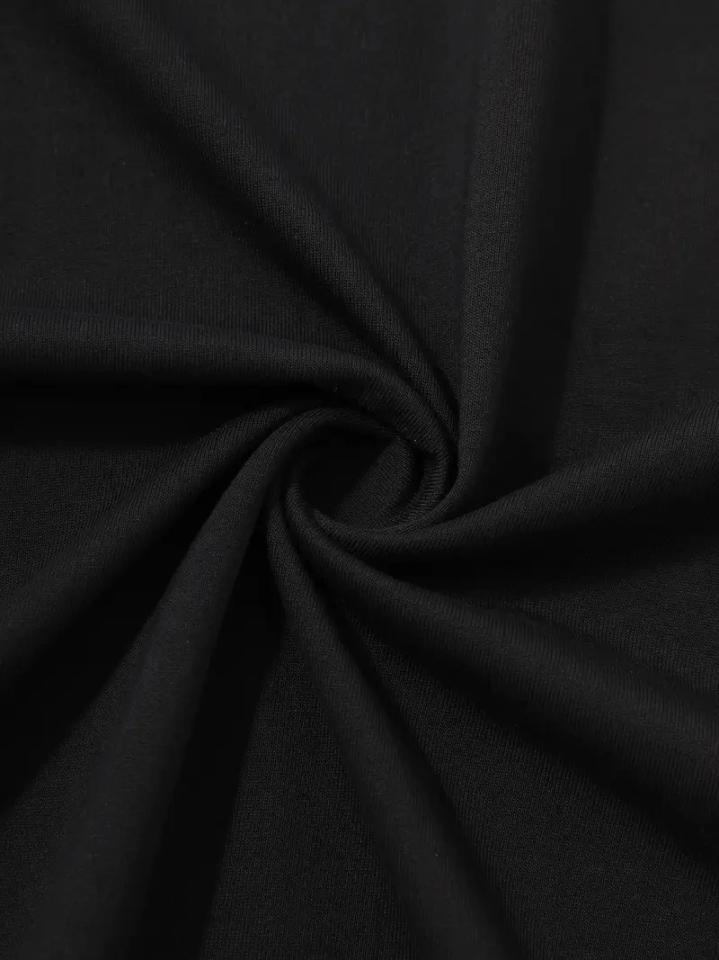 Baskılı Oversize Bisiklet Yaka T-shirt - Siyah