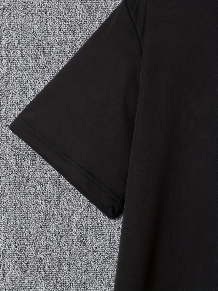 Baskılı Oversize Bisiklet Yaka T-shirt - Siyah
