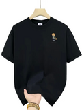 Baskılı Oversize Bisiklet Yaka T-shirt - Siyah