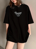 Thousand Baskılı Oversize Bisiklet Yaka T-shirt - Siyah