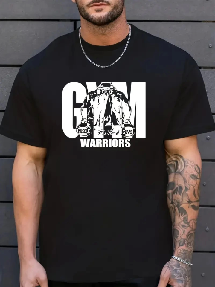 Sporda Günlük Hayata Giyilebilir GYM Baskılı Oversize Bisiklet Yaka Erkek T-shirt - Siyah