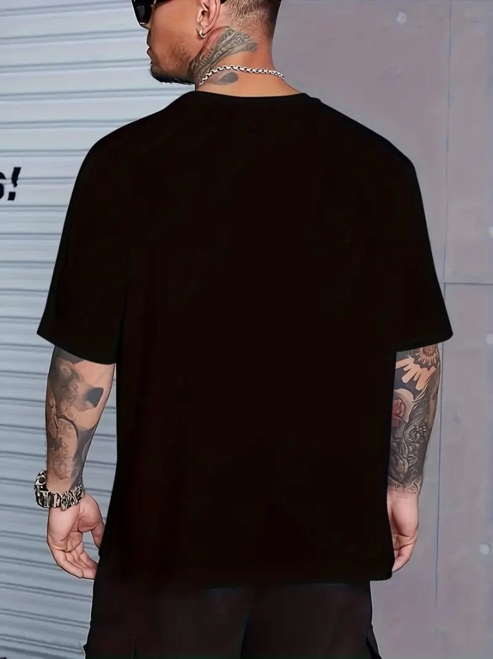 Sporda Günlük Hayata Giyilebilir GYM Baskılı Oversize Bisiklet Yaka Erkek T-shirt - Siyah