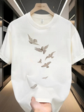 Baskılı Oversize Bisiklet Yaka T-shirt - Beyaz