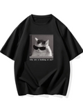 Baskılı Oversize Bisiklet Yaka T-shirt - Siyah