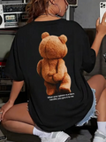 Baskılı Oversize Bisiklet Yaka T-shirt - Siyah