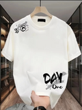 Baskılı Oversize Bisiklet Yaka T-shirt - Beyaz