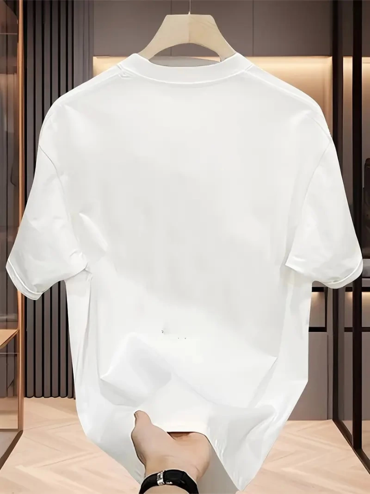 Baskılı Oversize Bisiklet Yaka T-shirt - Beyaz
