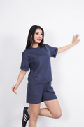 Osy Modal Yumuşak Dokulu Kumaş Bisiklet Yaka T-shirt Kısa Şort İkili Takım - Antrasit