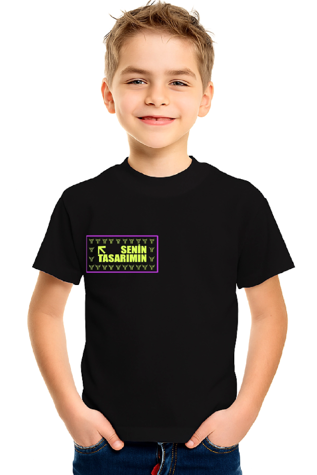 Çocuk Ön Arka Sizin Tasarımınız Basic Tshirt - Siyah