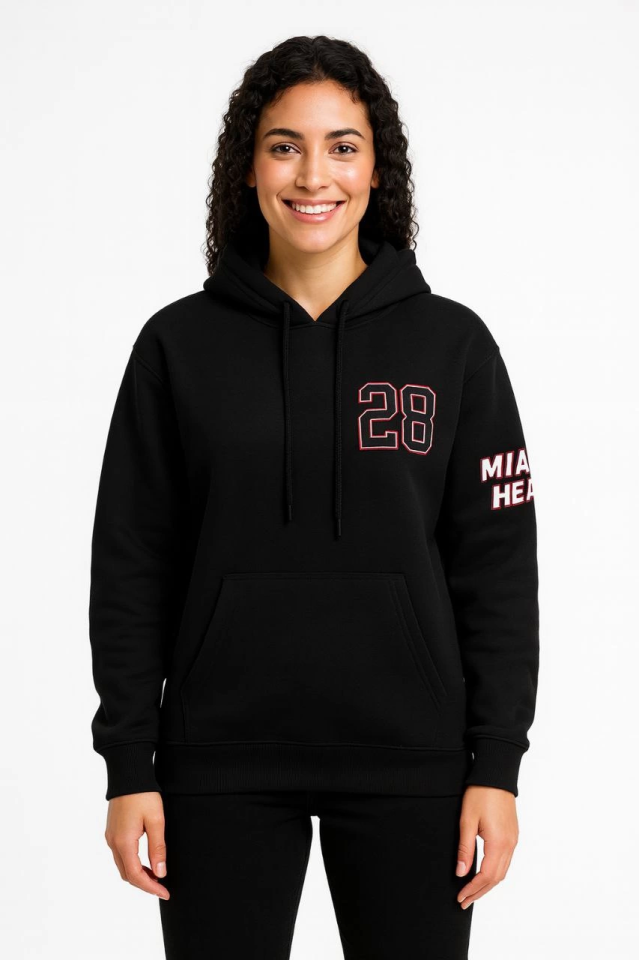 Üç İplik Kapüşonlu Ön Ve Arka Baskılı SweatShirt Hoodie - Siyah