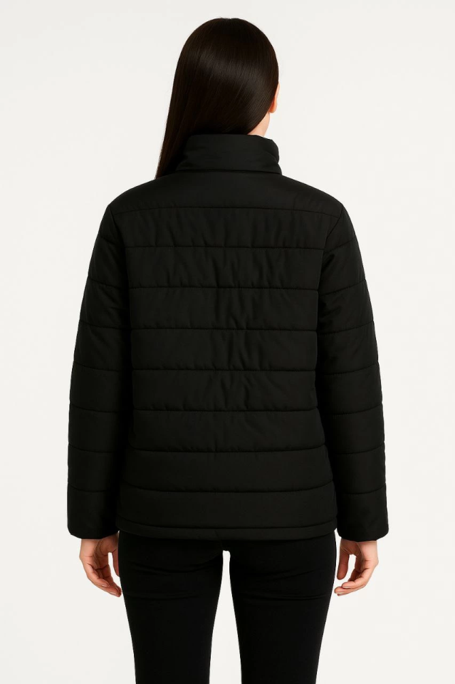 Bomber Jacket – Water Repellent Fabric, Quilted Lining, Zippered, Winter - Black