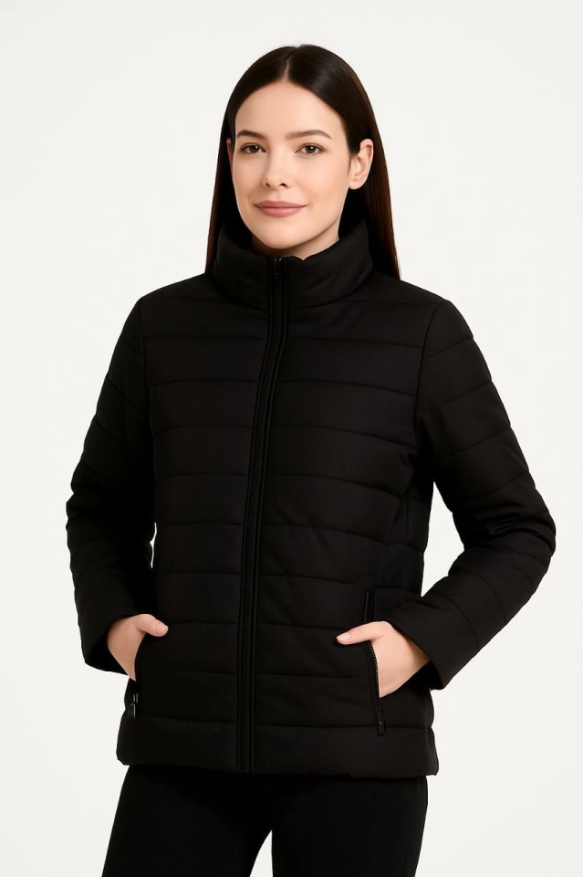 Bomber Jacket – Water Repellent Fabric, Quilted Lining, Zippered, Winter - Black