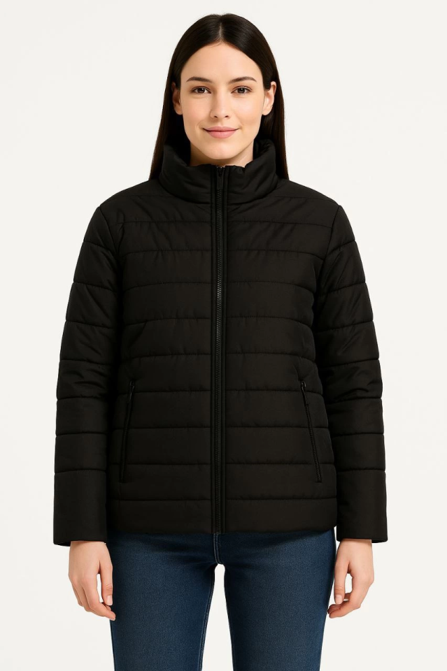 Bomber Jacket – Water Repellent Fabric, Quilted Lining, Zippered, Winter - Black