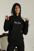 Oversize Üç İplik Kapüşonlu Sweatshirt – Siyah “Other Lives” Ön Ve Arka Baskılı, Şardonlu Kışlık, Rahat Günlük Model Siiyah