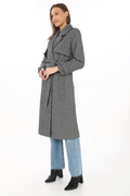 Herringbone Cashmere Long Melton Coat - Smoky Grey