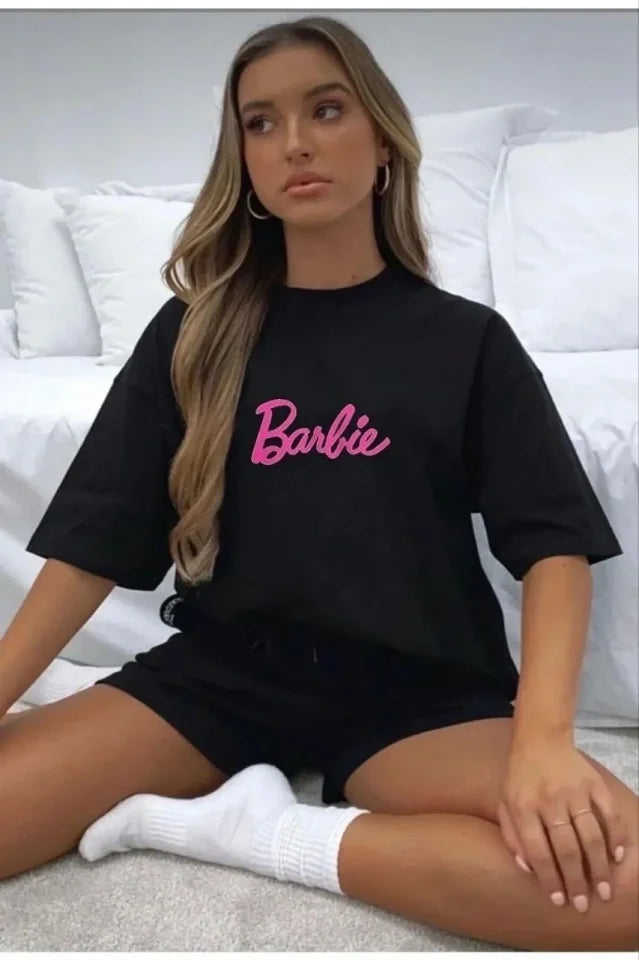 Baskılı Oversize T-shirt - Siyah
