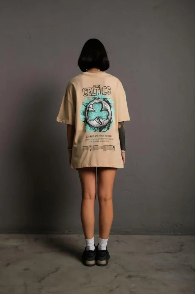 Sırt Baskılı T-shirt - Bej