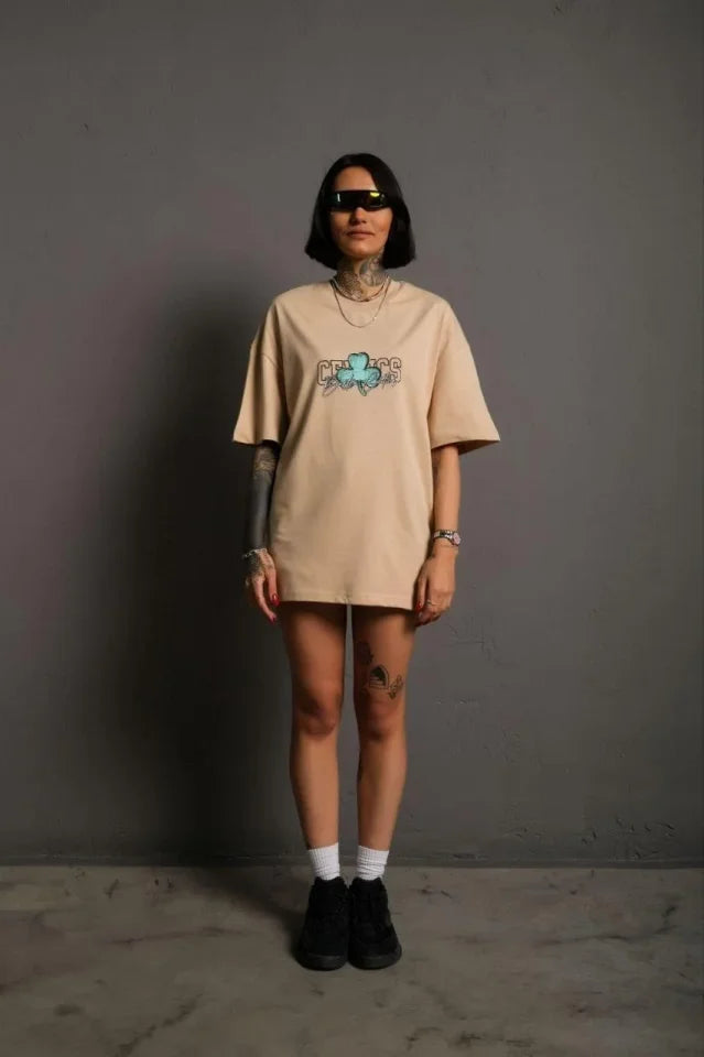 Sırt Baskılı T-shirt - Bej
