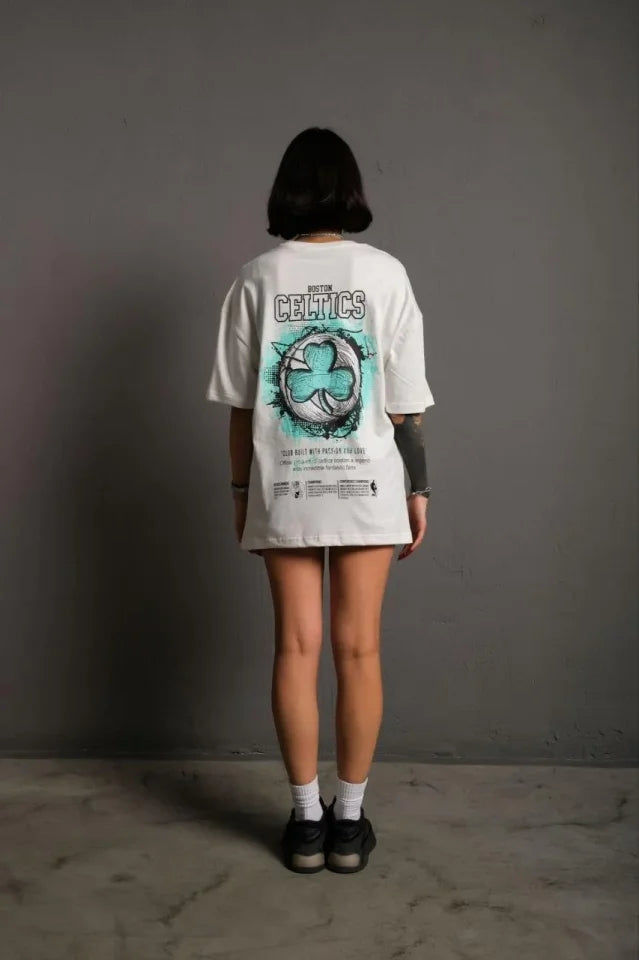 Sırt Baskılı T-shirt - Beyaz