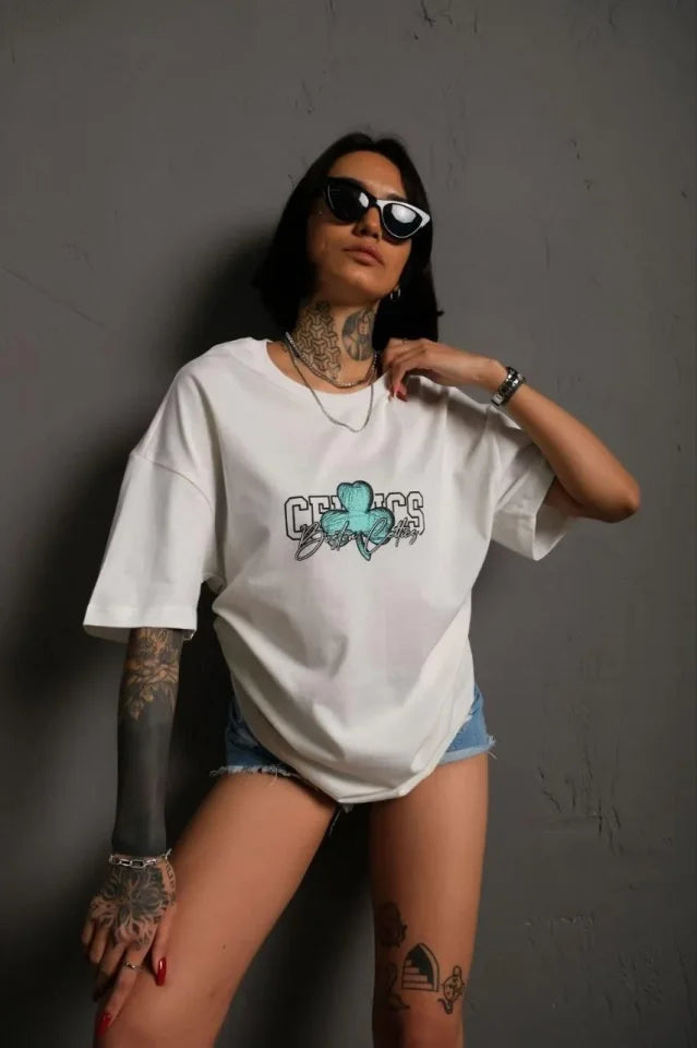 Sırt Baskılı T-shirt - Beyaz