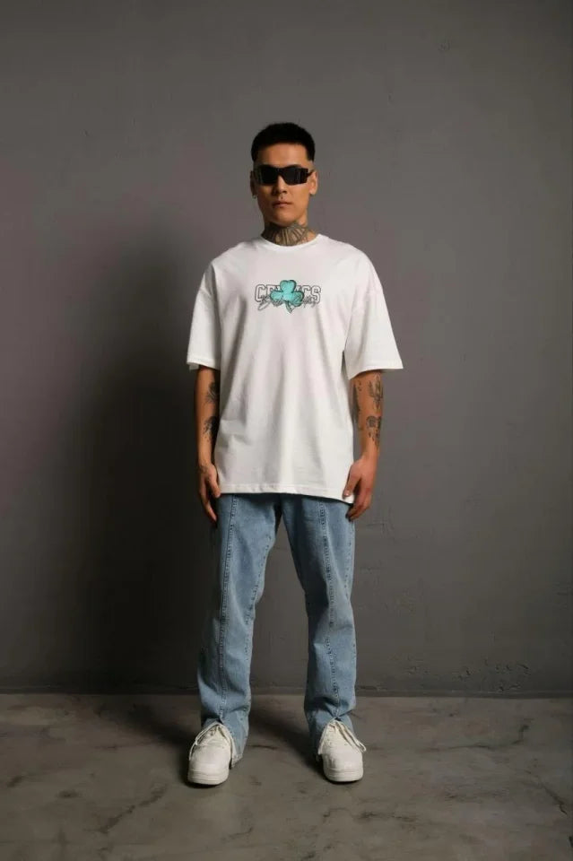 Erkek Sırt Baskılı T-shirt - Beyaz