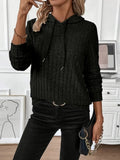 Women's Long Sleeve Hooded Lace-Up Fleece Ribbed Blouse