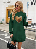Women's Long-Sleeved Crew Neck Heart Pattern Viscose Two-Yarn Blouse