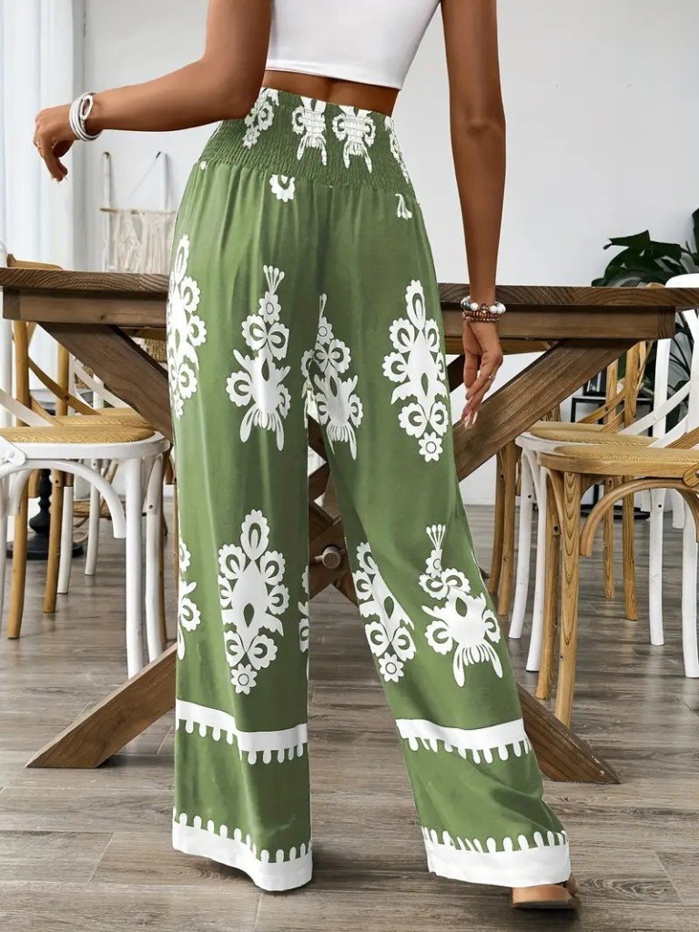 Women's High Waisted Ruched Ethnic Print Supreme Pants