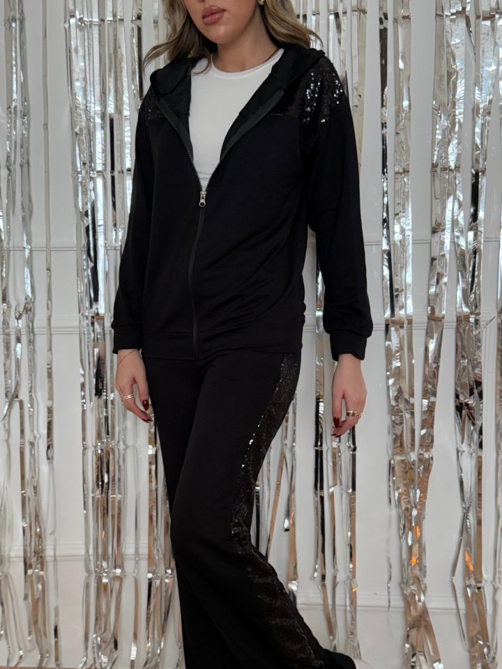 Women's New Year's Special Two-Thread Fabric Sequin and Zipper Detail Two-Piece Set