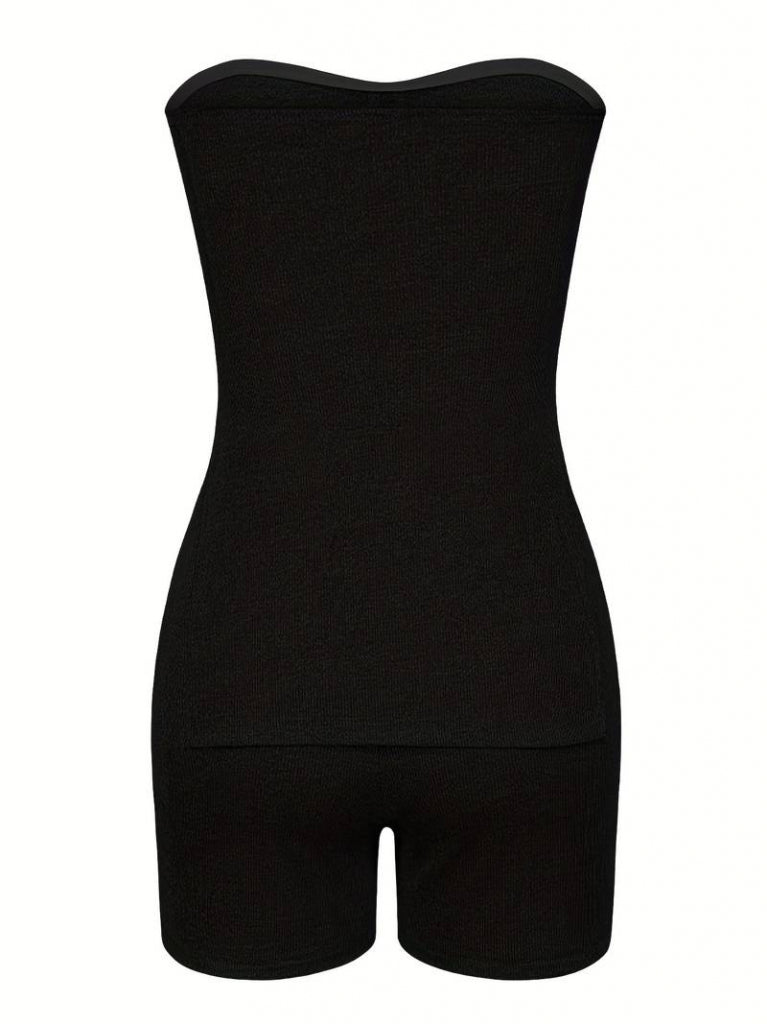 Women's Two-Slit Strapless Blouse Mini Leggings Tank Top Two-Piece Set