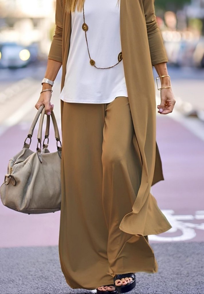 Women's Long Sleeve Open Front Viscose Jacket and Trousers Two-Piece Set